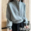 【UniStyle】半拉鏈長袖上衣 韓版收腰顯瘦運動感T恤 女 UV2750(灰)