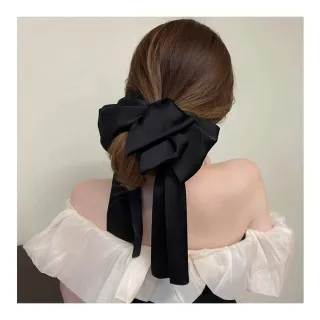 【MISS KOREA】絲綢髮夾 蝴蝶結髮夾/韓國設計浪漫絲綢緞帶垂墜感多層次大蝴蝶結造型髮夾 彈簧夾(6色任選)