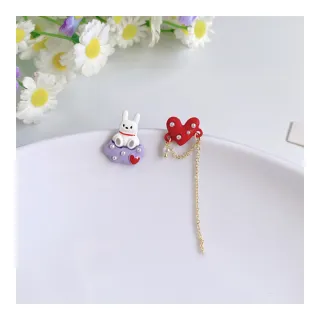 【MISA】韓國設計S925銀針不對稱溫柔愛心兔子造型耳環(S925銀針耳環 兔子耳環 不對稱耳環)