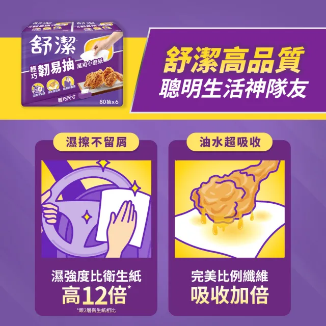 【Kleenex 舒潔】輕巧韌易抽萬用小廚紙 80抽x6捲x6串/箱