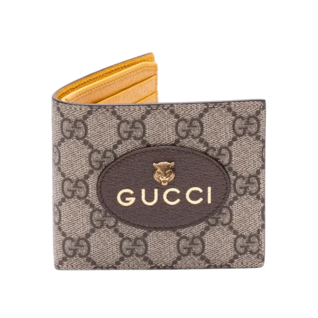 【GUCCI 古馳】Neo GG Supreme 虎頭 帆布 皮革 皮夾 卡夾 短夾 米色 烏木色 黃色 473954