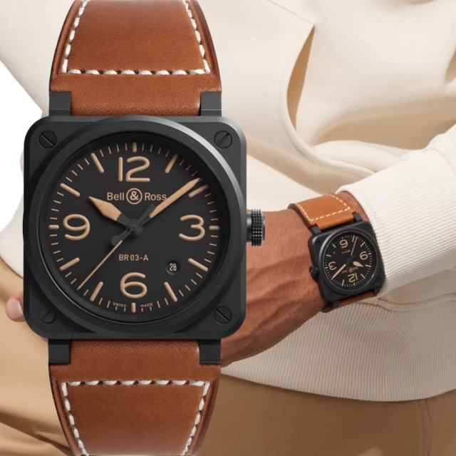 Bell&Ross BR03黑色啞光陶瓷方形機械腕錶-41mm(BR03A-HER-CE/SCA)