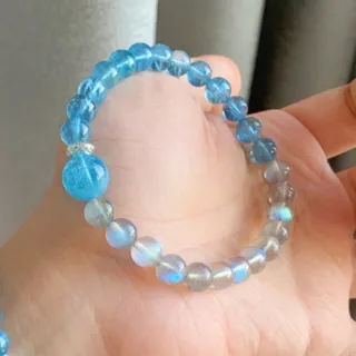 【赫本珠寶】天然海藍寶石設計師款水晶手鏈(7mm)