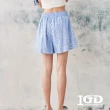 【IGD 英格麗】速達-網路獨賣款-文字印花條紋休閒寬短褲(藍色)