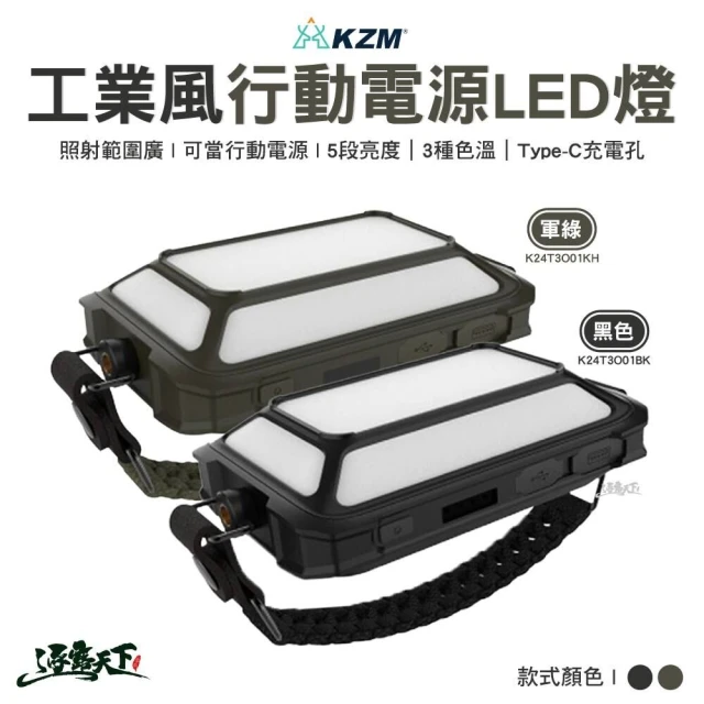 【KZM】工業風行動電源LED燈 K24T3O01(行充 手電筒 探照燈 戶外 露營 逐露天下)