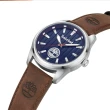 【Timberland】男錶NORTHBRIDGE系列 SATIN條紋錶盤造型腕錶 皮帶-藍色/咖啡色45mm(TDWGA0010203)