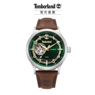 【Timberland】男錶LANGERBUCK系列 鏤空機械腕錶 皮帶-綠色/咖啡色45mm(TDWGE0041902)