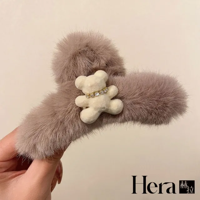 【HERA 赫拉】可愛毛絨鑲鑽小熊鯊魚夾/髮夾-3色 H110120327(小熊鯊魚夾/髮夾)