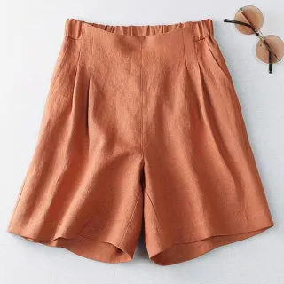 【初色】現貨 涼爽透氣夏季後鬆緊腰棉麻風直筒短褲寬褲-共2色-67856(M-2XL可選/快速出貨)