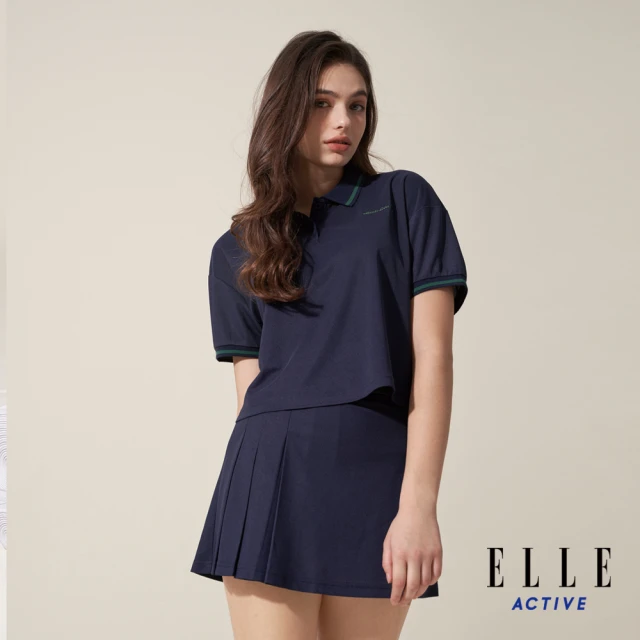 ELLE ACTIVE 女款 短版寬鬆短袖POLO衫-深藍色(EA24M2W1105#39)