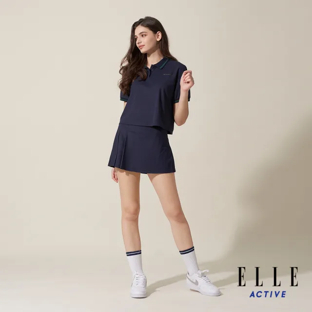 【ELLE ACTIVE】女款 短版寬鬆短袖POLO衫-深藍色(EA24M2W1105#39)