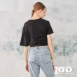 【IGD 英格麗】速達-網路獨賣款-挖肩不對稱袖上衣(黑色)