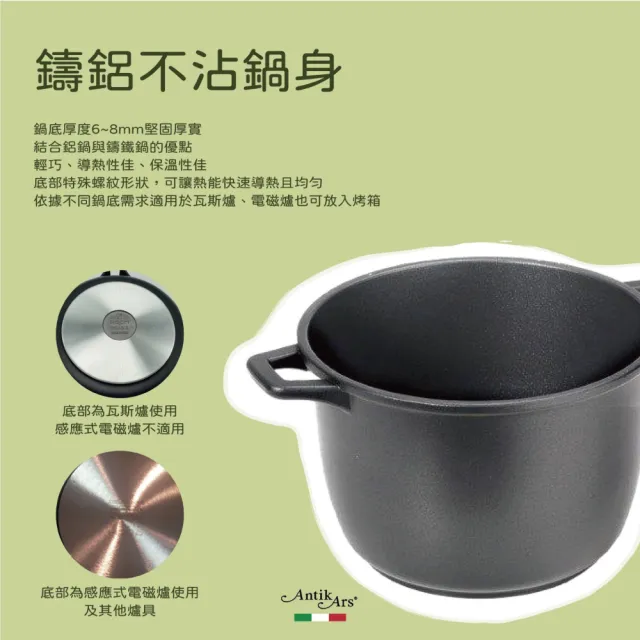 【AntikArs】經典可拆原木手柄 不沾鍋平底深鍋28cm(義大利製 贈法國製Pyrex耐熱玻璃鍋蓋 不沾鍋 深炒鍋)