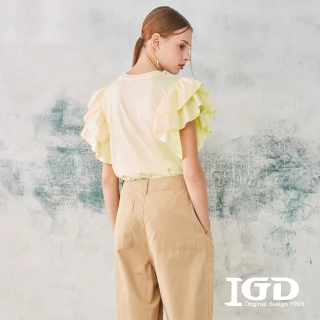 【IGD 英格麗】速達-網路獨賣款-簡約多層荷葉袖上衣(黃色)