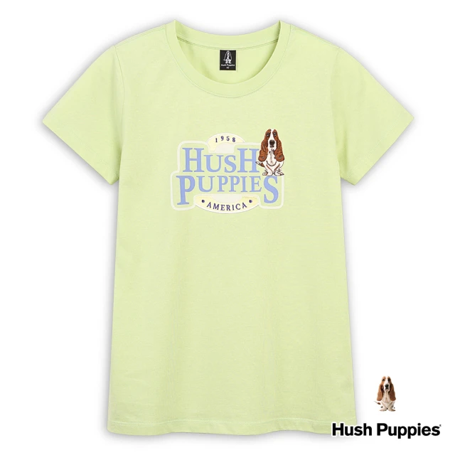 Hush Puppies 女裝 T恤 質感品牌印花刺繡狗T恤(淺綠 / 43211109)