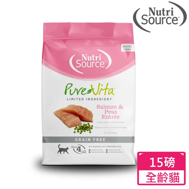 Nutri Source 新萃 PV單一肉種系列-無穀全齡貓 鮭魚餐+超級食物15LB(WDJ推薦 老貓 成貓 幼貓 貓飼料)