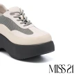 【MISS 21】率性潮酷異材質拼接撞色大頭綁帶休閒厚底鞋(灰)