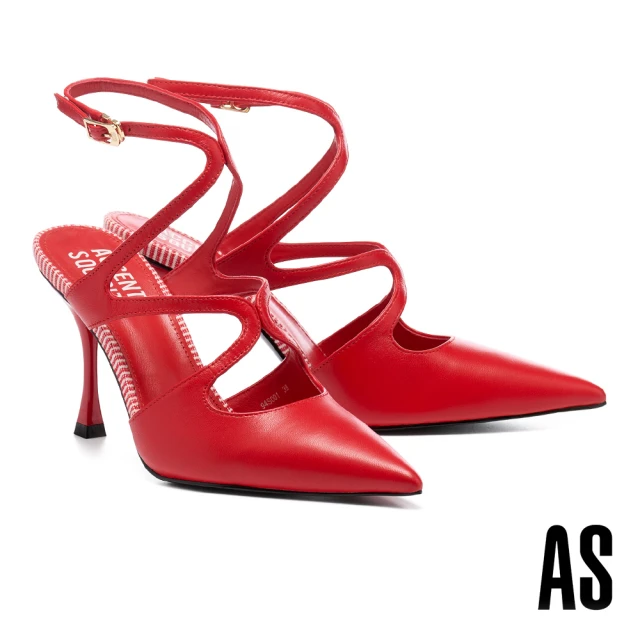 AS 集團AS 集團 優雅性感流線繫帶羊皮美型尖頭高跟鞋(紅)