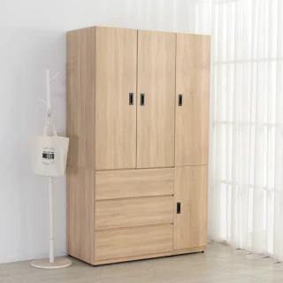 【IDEA】薩斯4X7尺拉門木質收納衣櫃/衣櫥(4開3抽加側邊櫃/2色任選)