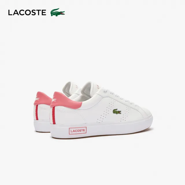 【LACOSTE】女鞋-Powercourt 2.0 撞色皮革休閒鞋(白/粉色)