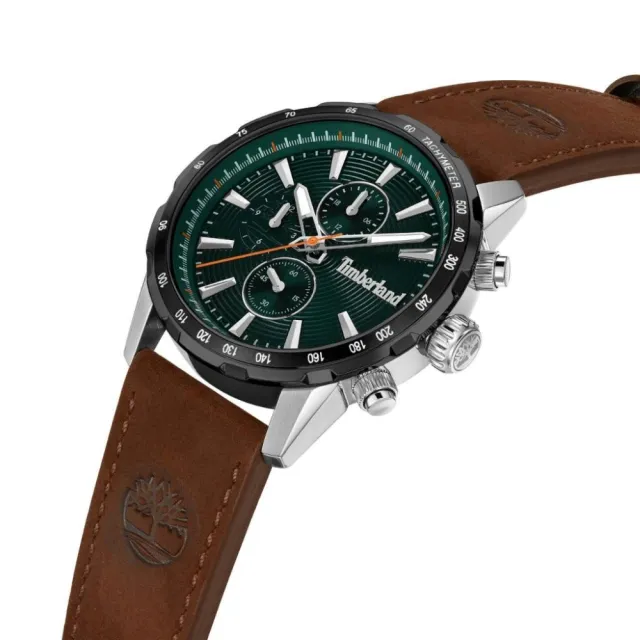 【Timberland】天柏嵐 KENNEBUNK系列 肯邦風格多功能腕錶 皮帶-綠色/棕色46mm(TDWGF0041540)