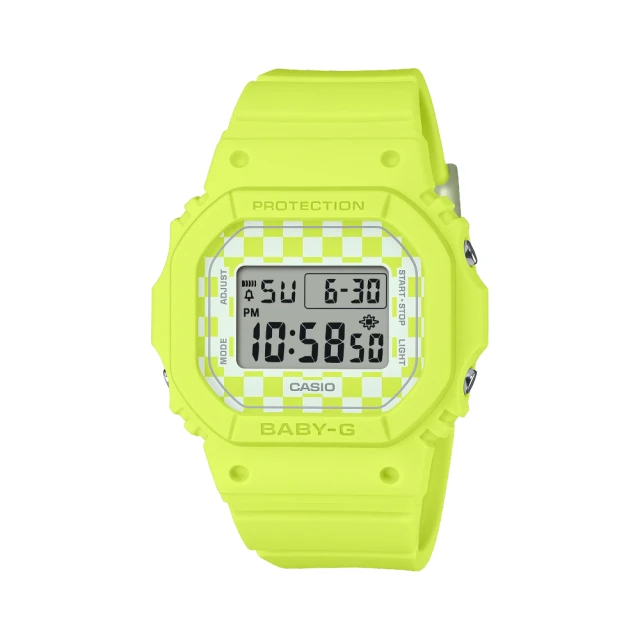 CASIO 卡西歐CASIO 卡西歐 滑板文化格子旗圖案時方形時尚腕錶 螢光黃 37.9mm(BGD-565GS-9)