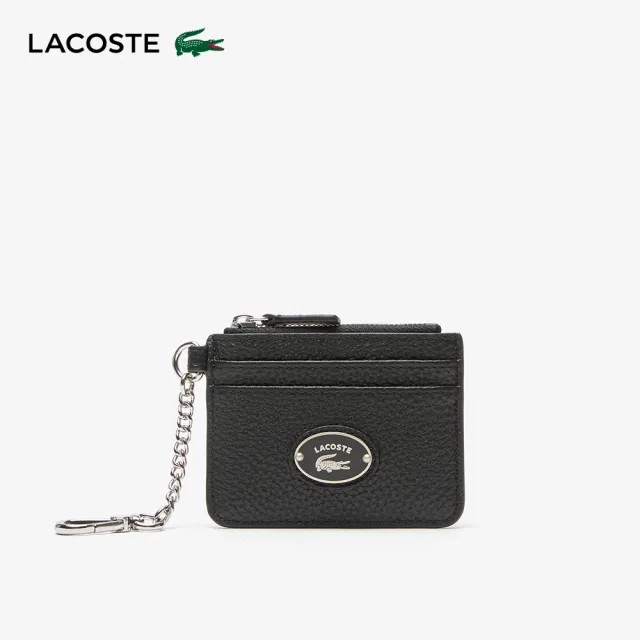 【LACOSTE】配件-掛鉤皮革卡片套零錢包(黑色)