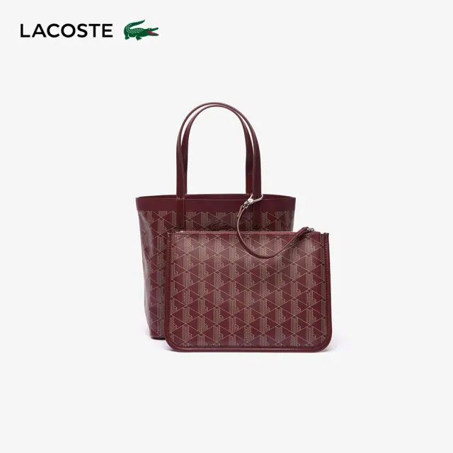 【LACOSTE】包款-印花塗層帆布小包(酒紅色)