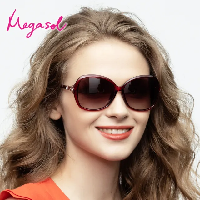 【MEGASOL】UV400防眩偏光太陽眼鏡時尚女仕大框矩方框墨鏡(精緻水鑽簍空古典鏡架1892)