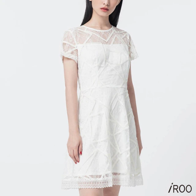 iROO 線條交織透視感經典設計短袖洋裝