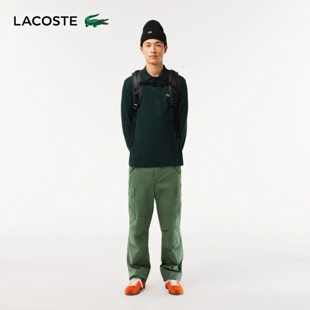 【LACOSTE】男裝-經典L1312長袖Polo衫(墨綠色)