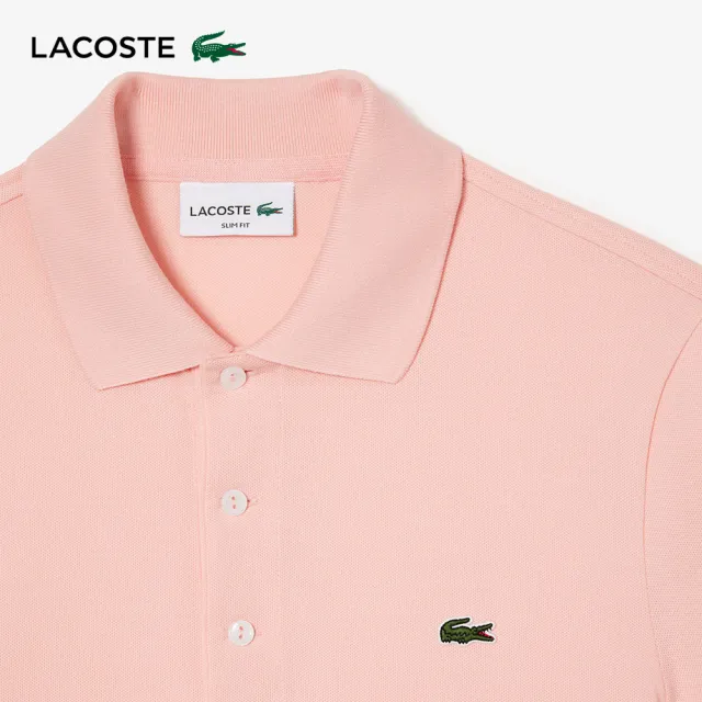 【LACOSTE】男裝-經典修身短袖Polo衫(粉色)