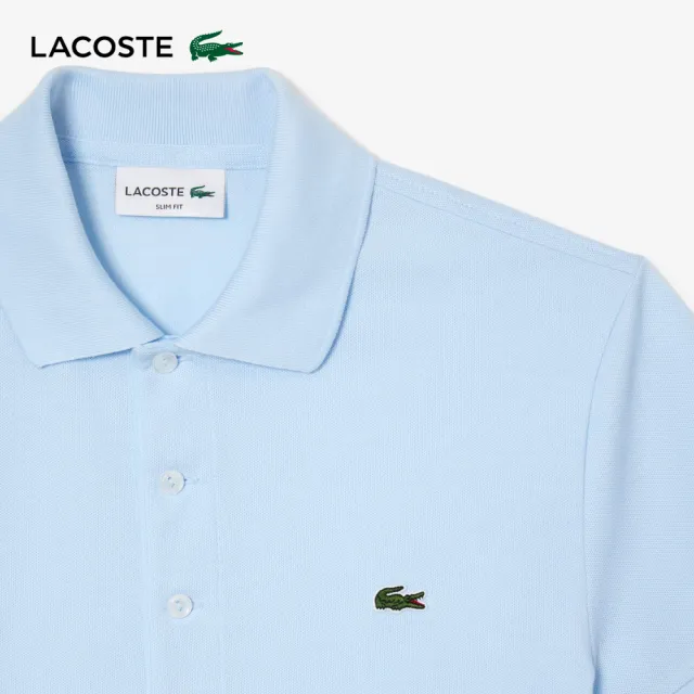 【LACOSTE】男裝-經典修身短袖Polo衫(天空藍)