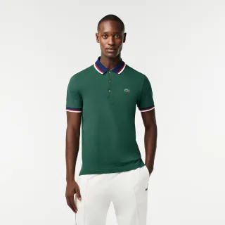 【LACOSTE】男裝-休閒翻羅紋領短袖Polo衫(杉木綠)