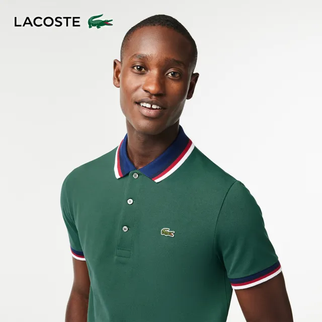 【LACOSTE】男裝-休閒翻羅紋領短袖Polo衫(杉木綠)