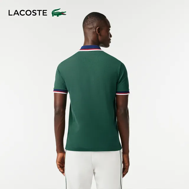 【LACOSTE】男裝-休閒翻羅紋領短袖Polo衫(杉木綠)