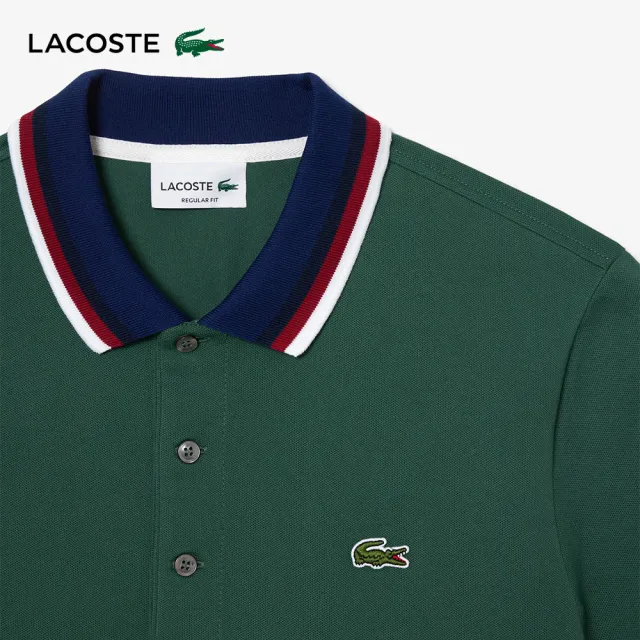 【LACOSTE】男裝-休閒翻羅紋領短袖Polo衫(杉木綠)