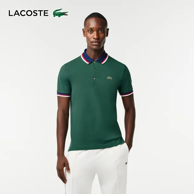 【LACOSTE】男裝-休閒翻羅紋領短袖Polo衫(杉木綠)