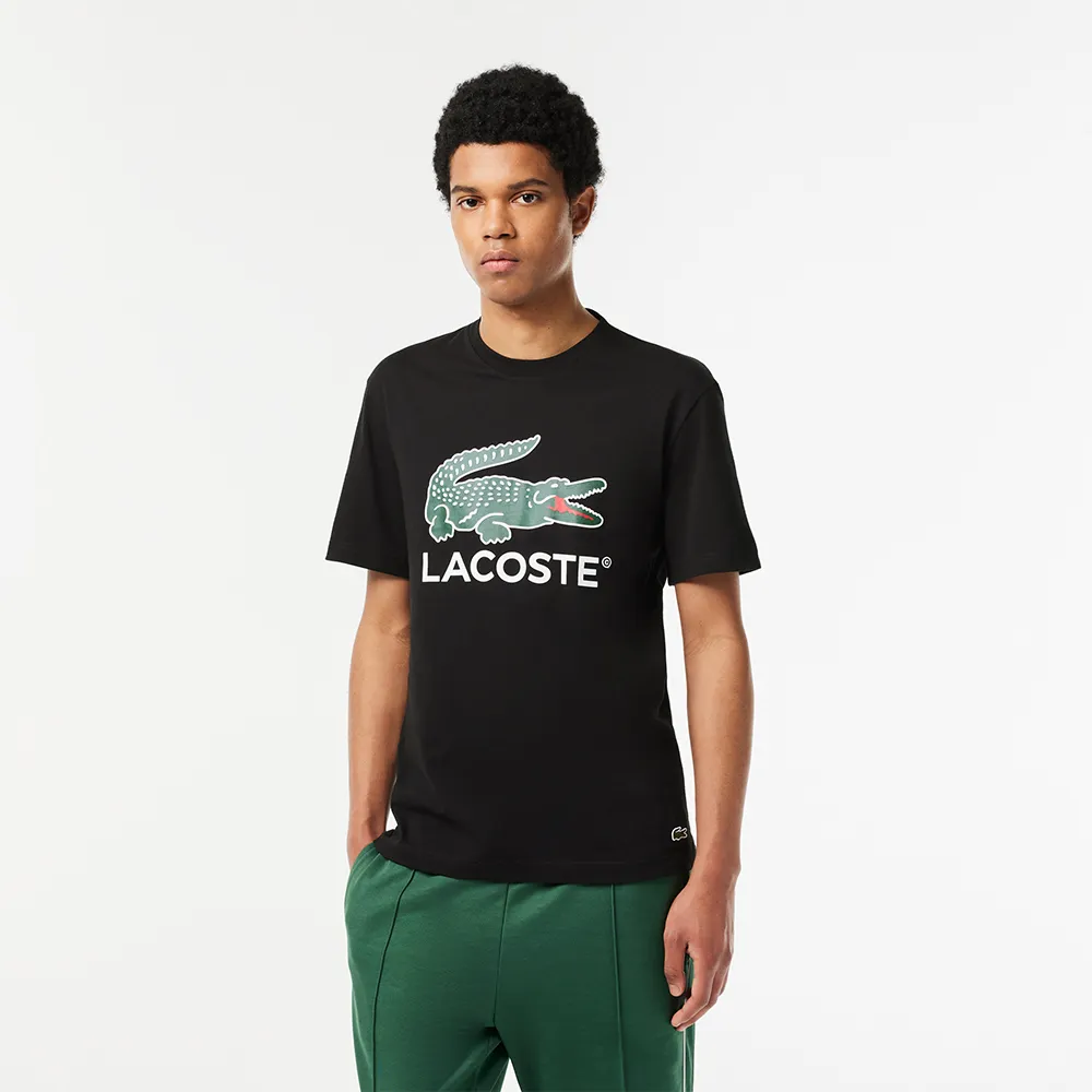 【LACOSTE】男裝-經典鱷魚印花純棉短袖T恤(黑色)