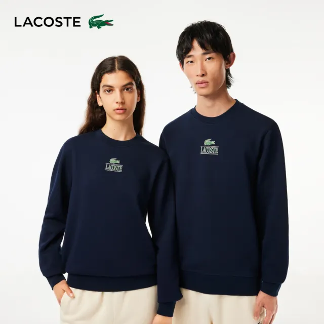 【LACOSTE】中性款-經典立體印花運動衛衣(藍色)