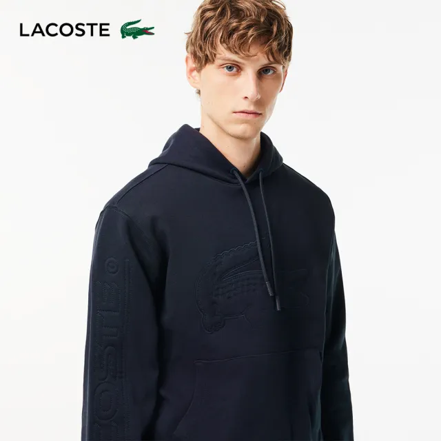 【LACOSTE】男裝-XL尺寸鱷魚帽T(黑色)