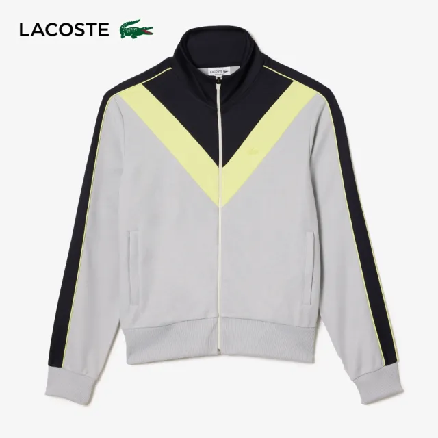 【LACOSTE】男裝-V型色塊拉鍊夾克(灰色)