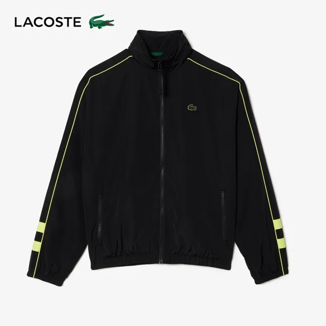 【LACOSTE】男裝-拉鍊撞色連帽夾克(黑色)