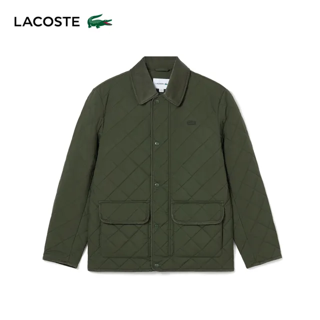 【LACOSTE】男裝-格紋鋪棉大口袋外套(綠色)