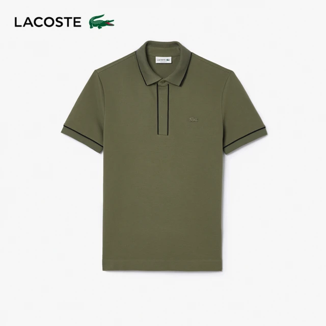 LACOSTE 男裝-撞色滾邊短袖Polo衫(坦克綠)