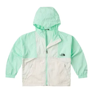 【The North Face 官方旗艦】北面兒童綠白拼接UPF防曬彈力袖口休閒連帽外套｜8998XOE(抗UV)