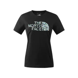 【The North Face 官方旗艦】北面女款黑色吸濕排汗山川手繪圖案休閒短袖T恤｜88GZJK3