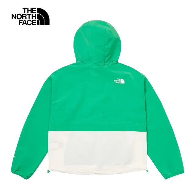 【The North Face 官方旗艦】北面女款米綠拚接防潑水連帽防風外套｜83T9ROT