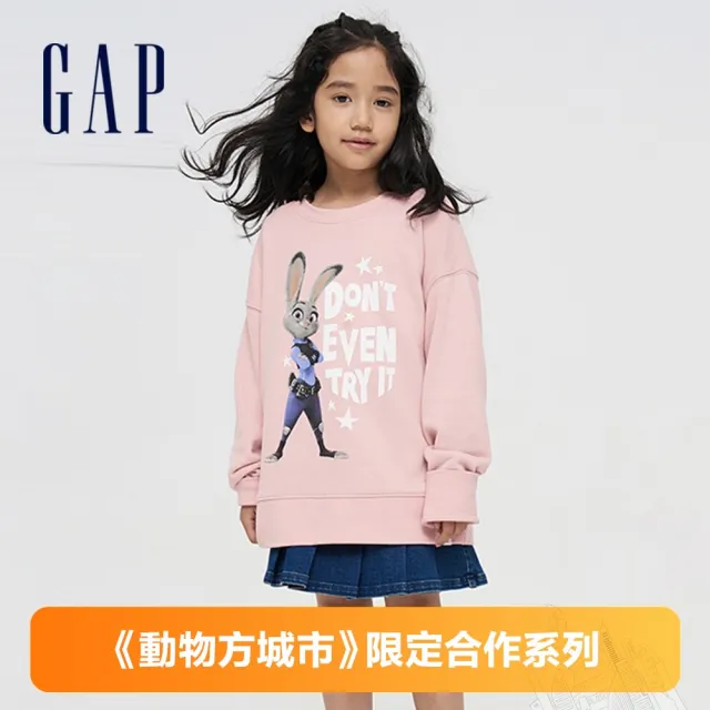 【GAP】女童裝 Gap x 動物方城市聯名 印花圓領大學T-淺粉色(769901)