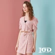 【IGD 英格麗】速達-網路獨賣款-清新格紋小香風毛呢連身短洋裝(粉色)